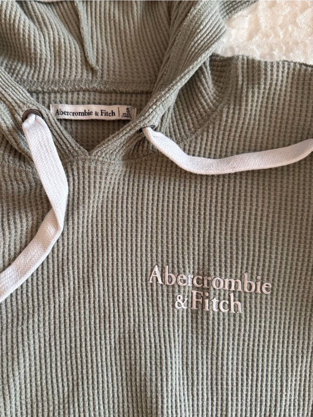 Abercrombie & Fitch Olive Green Waffle-Knit Hooded Top - Picture 4 of 5
